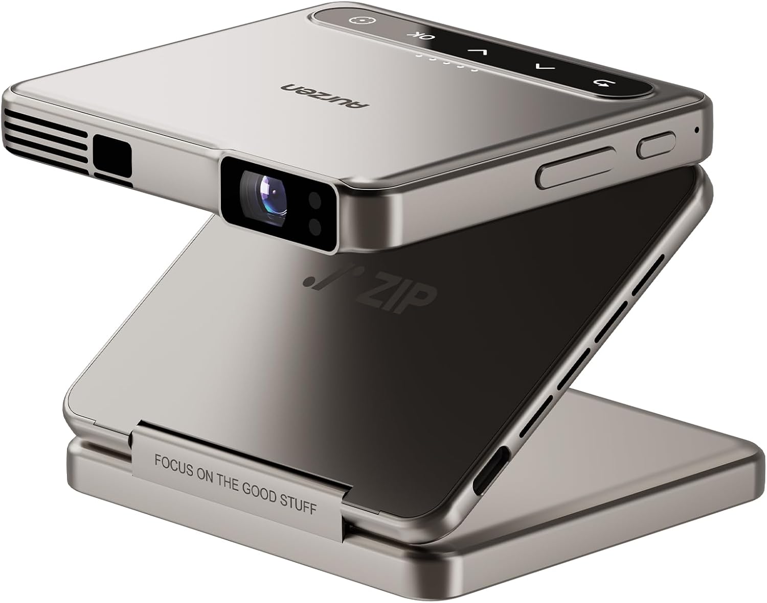 ZIP Tri-Fold DLP Truly Mini Projector, Pocket Size, Zero-Lag Focus, One-Click Screen Mirroring, Full-Screen Mode, Type-C Fast Charging, 5,000Mah Battery, Indoor Outdoor Portable Projector, Grey